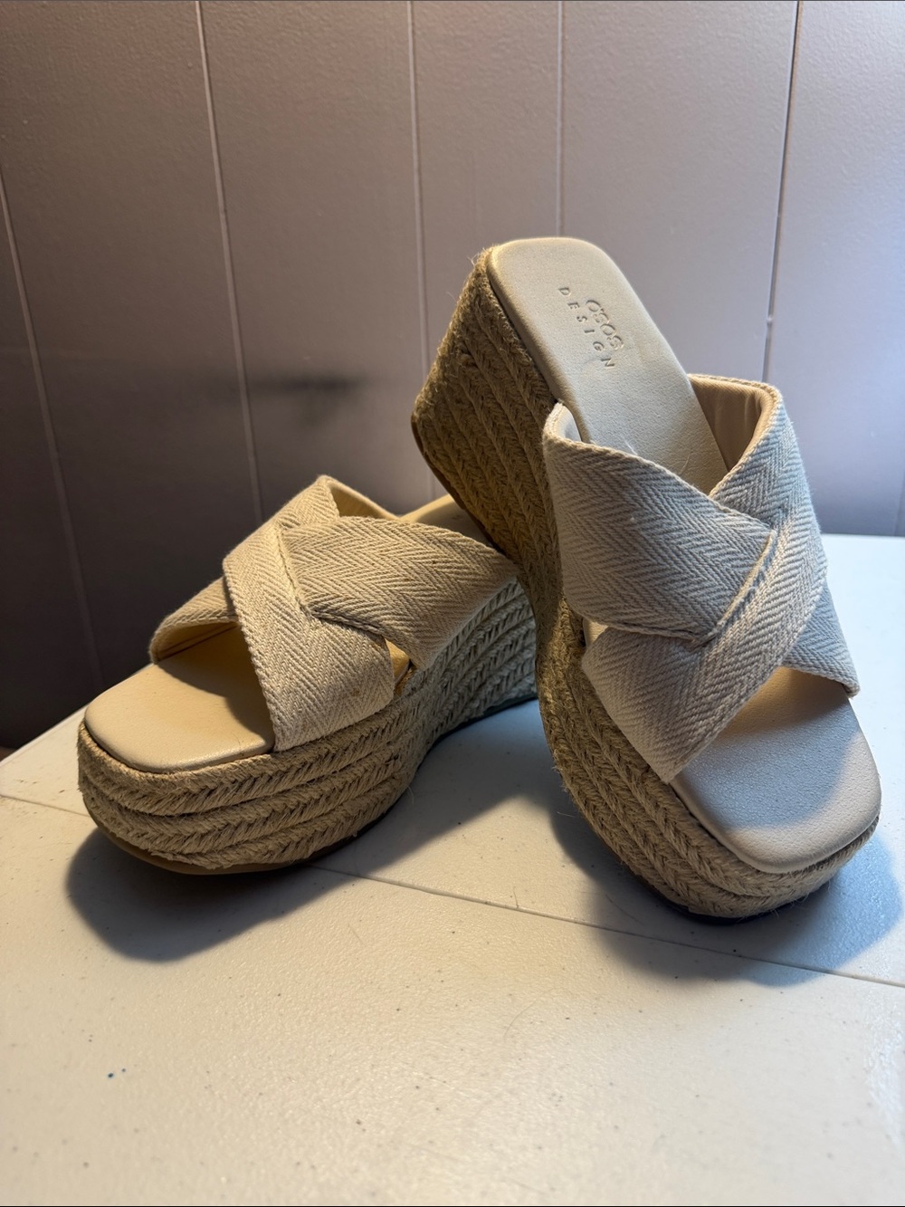 ASOS Cream Cross-Band Espadrille Platform Mules.  new without tags